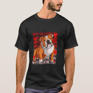 Engelska Bulldog Hund Red Hearts Lycklig Valentine T Shirt