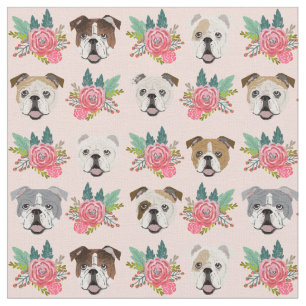 Engelska Bulldog hundar rosa blommigt Tyg