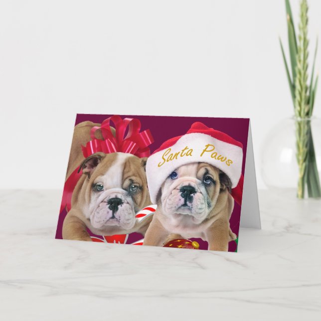 Engelska bulldog i jultomtkort helgkort (Framsida)