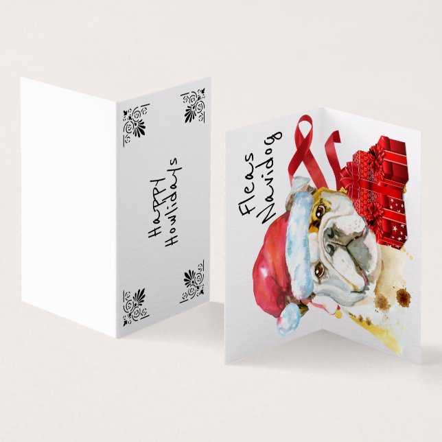 Engelska bulldog julafton-säckar, rödgåvor kort (In- och utsida)