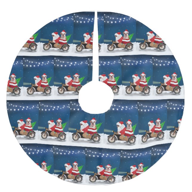 Engelska Bulldog-julen Jultomten Julgransmatta Borstad Polyester (Framsidan)