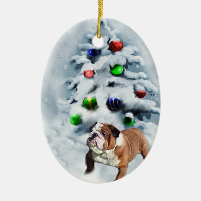 Engelska Bulldog-julklappar Ornament (Framsidan)