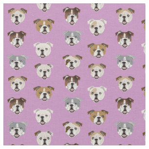 Engelska bulldog lila hund ansikte tyg
