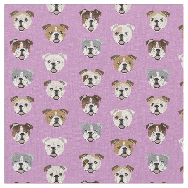 Engelska bulldog lila hund ansikte tyg (Närbild)