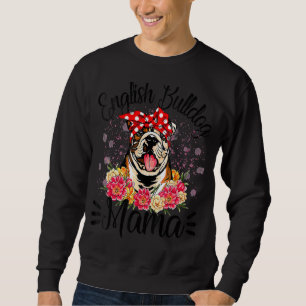 Engelska Bulldog Mammas Blommigts Cute Hund Mor Lång Ärmad Tröja