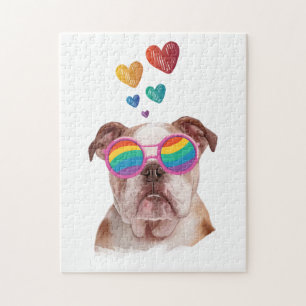 Engelska bulldog med hjärtans Alla hjärtans dag Pussel