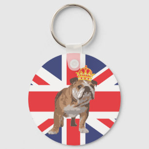 Engelska Bulldog med Krona och Union Jack Nyckelring