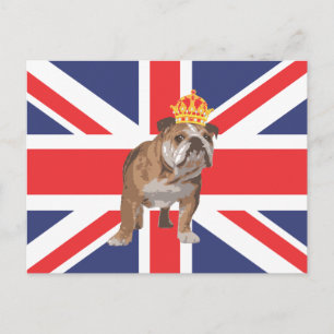 Engelska Bulldog med Krona och Union Jack Vykort