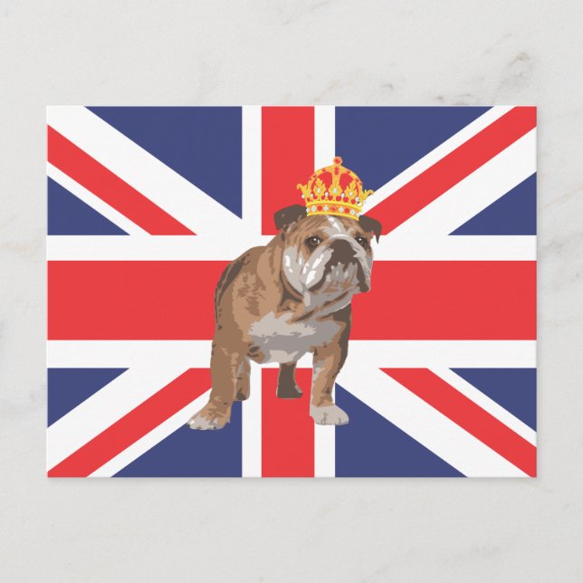 Engelska Bulldog med Krona och Union Jack Vykort (Framsida)