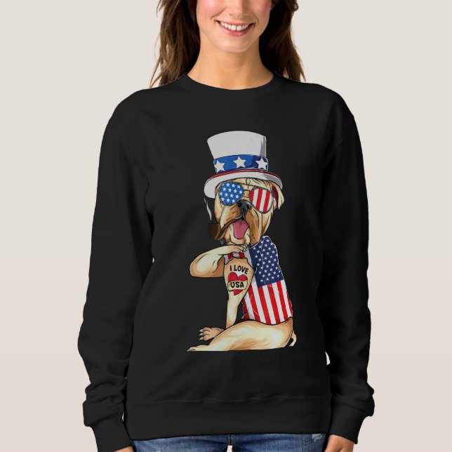 Engelska Bulldog Merica 4:e juli American Sungla T Shirt (Framsida)