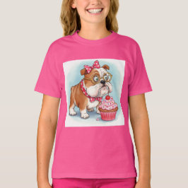 Engelska Bulldog och Cupkaka av Natasha Us T Shirt