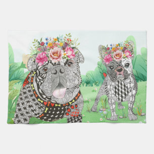 Engelska bulldog och Fransk Bulldog Kitchen Towel Kökshandduk