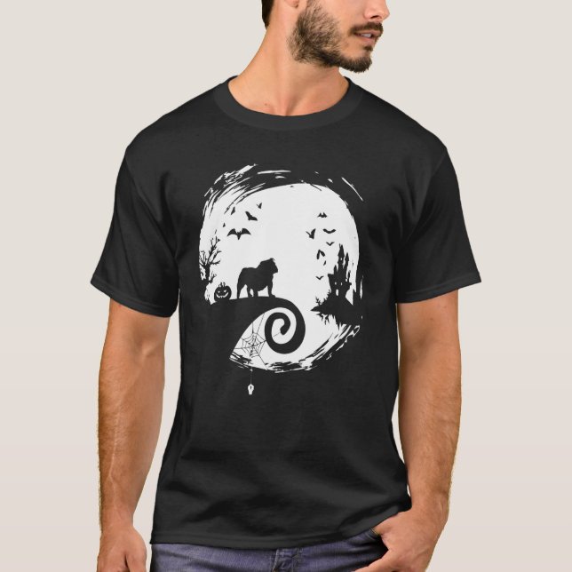 Engelska bulldog och Måne Halloween Costume T Shirt (Framsida)
