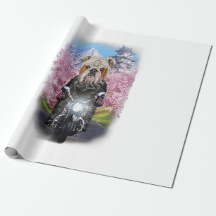 Engelska bulldog på motorcykel Tour Japanska Saku Presentpapper