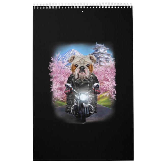 Engelska bulldog på motorcykel Tour Japanska Sakur Kalender (Omslag)