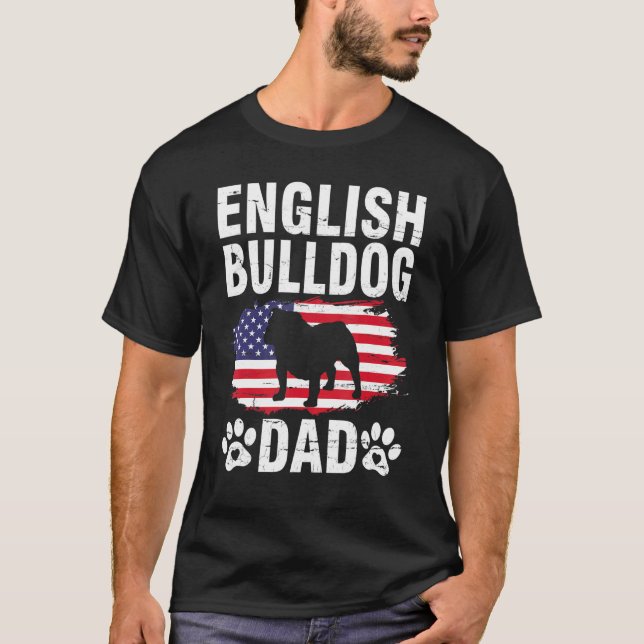 Engelska bulldog Pappa Lycklig Far Day Hundar papp T Shirt (Framsida)