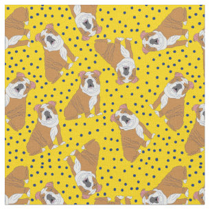 Engelska bulldog Patterned Gult, Blue Polka dots Tyg