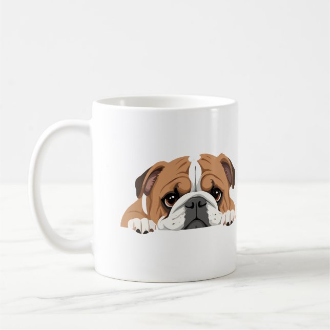Engelska bulldog Peeking Cute Adsible Funny Animal Kaffemugg (Vänster)
