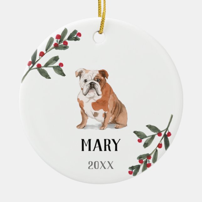 Engelska Bulldog-Personligen Jul Ornament (Framsidan)