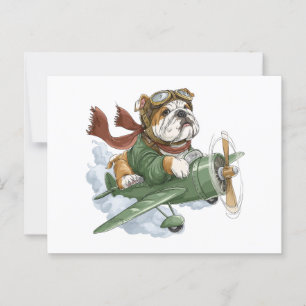 Engelska Bulldog Pilot Airplan Vykort