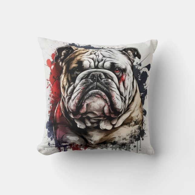 Engelska bulldog Porträtt Animal Painting Pet Hund Kudde (Framsida)