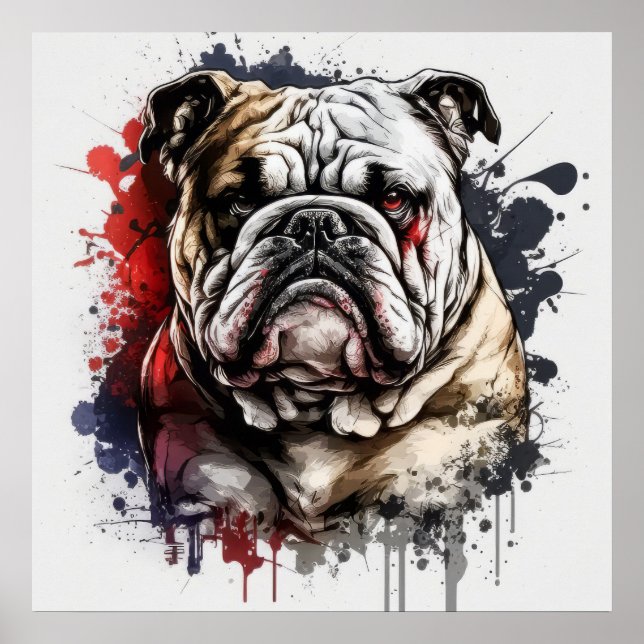 Engelska bulldog Porträtt Animal Painting Pet Hund Poster (Framsidan)