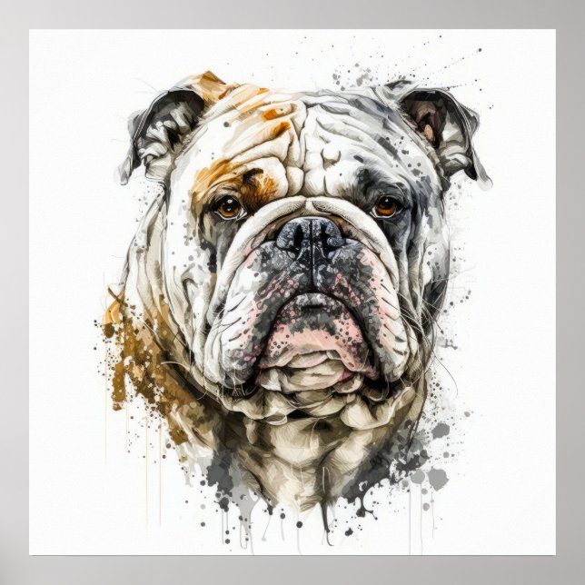 Engelska Bulldog Porträtt Animal Painting Wildlife Poster (Framsidan)