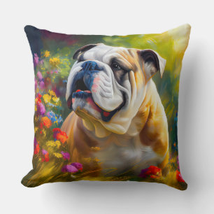 Engelska Bulldog Porträtt Impressionist Stil Kudde