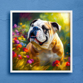 Engelska Bulldog Porträtt Impressionist Stil Poster