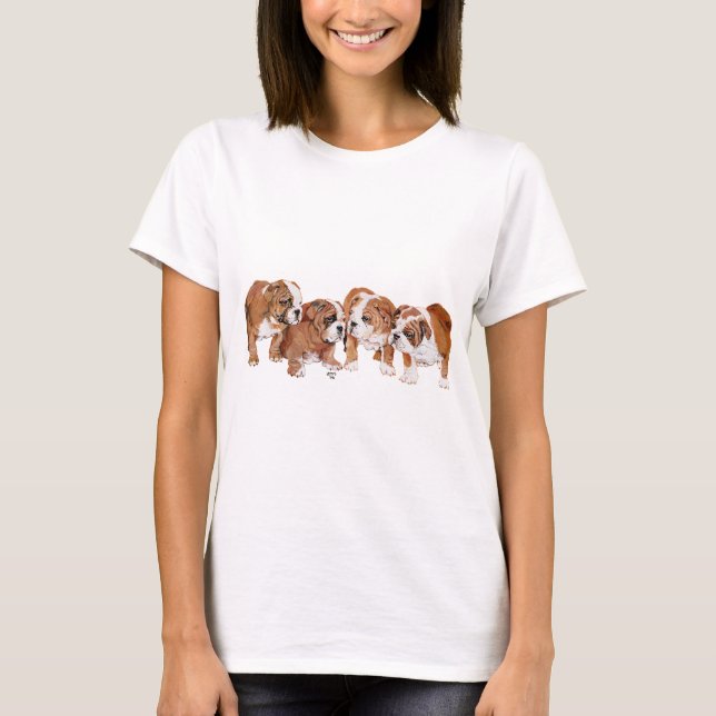 Engelska Bulldog Puppies T-shirt (Framsida)
