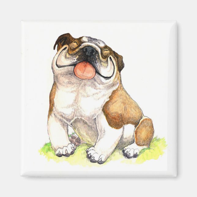 Engelska bulldog Puppy Hund Tecknad Magnet (Framsidan)
