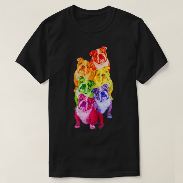 Engelska Bulldog Rainbow Flagga Gay pride LGBT Hun T Shirt (Design framsida)