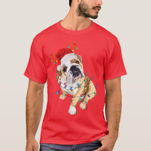 Engelska bulldog Reindeer Santa Hat jul Light T Shirt
