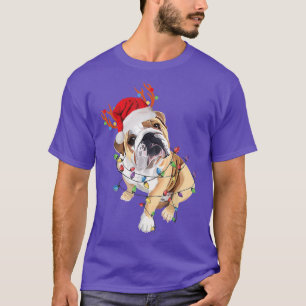 Engelska bulldog Reindeer Santa Hat jul Light T Shirt