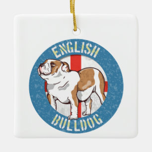 Engelska Bulldog Saint George's Kor Julgransprydnad Keramik