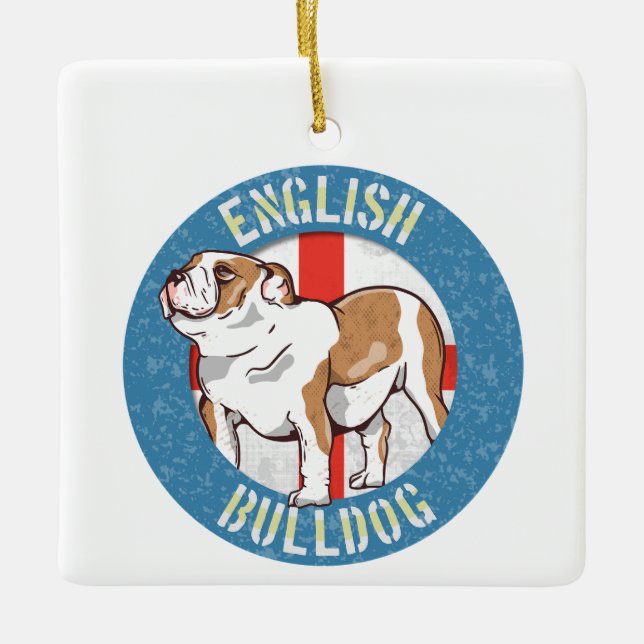 Engelska Bulldog Saint George's Kor Julgransprydnad Keramik (Framsida)