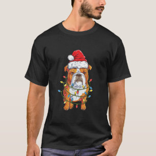 Engelska bulldog Santa Julgran Ljus Julafton G T Shirt