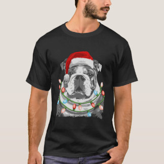 Engelska bulldog Santa Julgran Ljus Julafton G T Shirt
