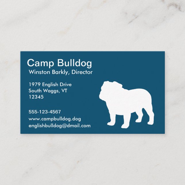 Engelska Bulldog Silhouette Blue och White Visitkort (Framsida)