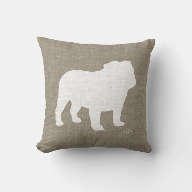 Engelska bulldog Silhouette Faux Linen Hund älskar Kudde (Framsida)