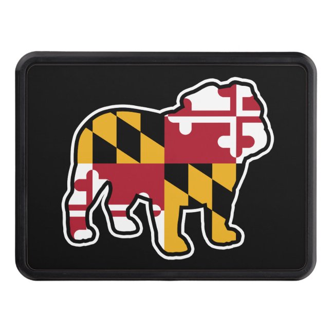 Engelska Bulldog Silhouette med Maryland Flagga Dragkroksskydd (Framsidan)