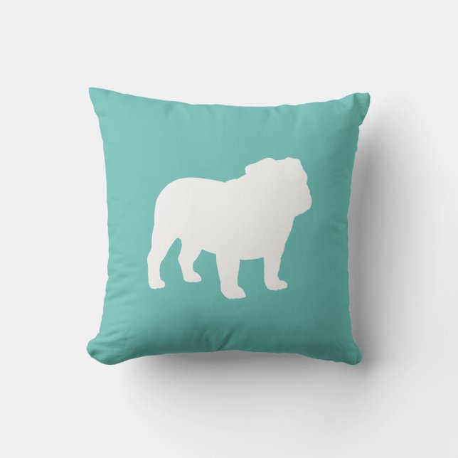 Engelska Bulldog Silhouette Teal and White Kudde (Framsida)