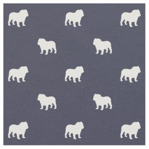 Engelska bulldog Silhouettes Mönster Midnight Blue Tyg