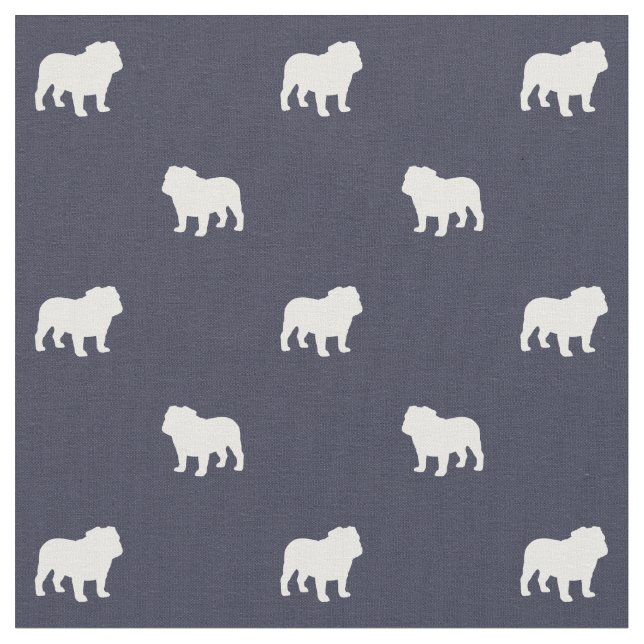 Engelska bulldog Silhouettes Mönster Midnight Blue Tyg (Närbild)