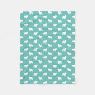 Engelska Bulldog Silhouettes Teal and White Mönste Fleecefilt