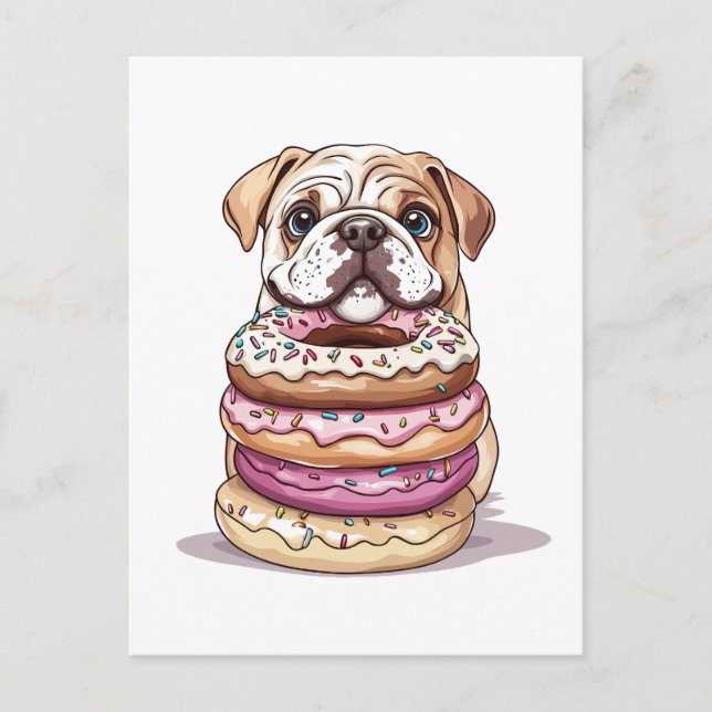 Engelska Bulldog Sprinkled Donuts Vykort (Framsida)
