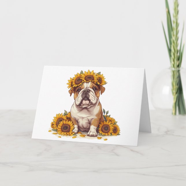Engelska bulldog Sunblomma Krona Kort (Framsida)