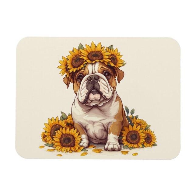Engelska bulldog Sunblomma Krona Magnet (Horisontell)
