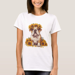 Engelska bulldog Sunblomma Krona T Shirt