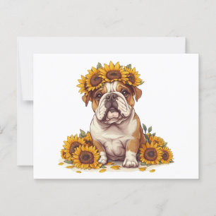 Engelska bulldog Sunblomma Krona Vykort